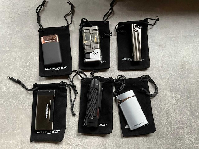 Silver match diverse luxe aanstekers met hoesje (6x) - afbeelding 1 van  5