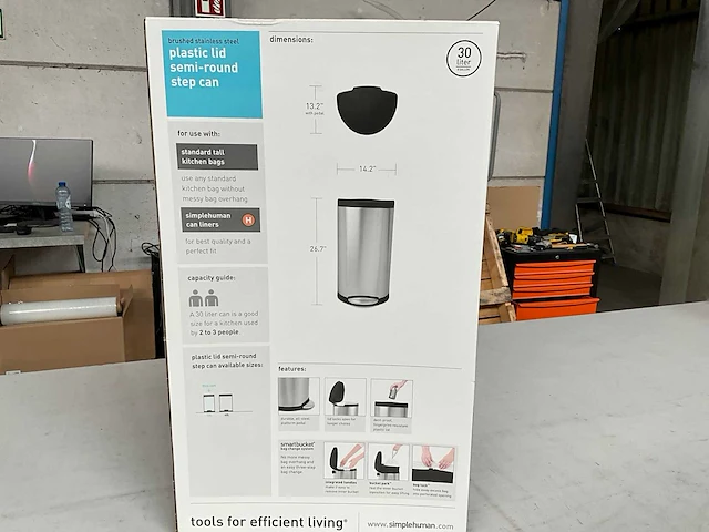 Simplehuman half ronde afvalbak 30 liter - afbeelding 5 van  8