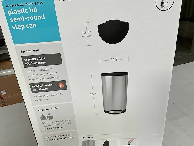 Simplehuman half ronde afvalbak 30 liter - afbeelding 6 van  8