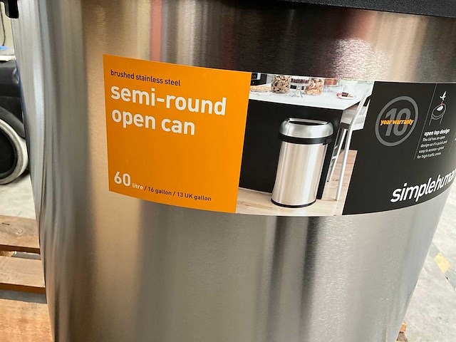 Simplehuman open top design prullenbak 60 liter - afbeelding 7 van  9