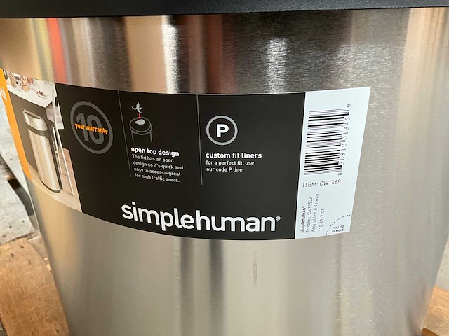 Simplehuman open top design prullenbak 60 liter - afbeelding 8 van  9