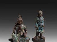 Six japanese champlevé enameled bronzes; two figures and four vases, 19th/20thc, tallest h 36,5 cm - afbeelding 3 van  7