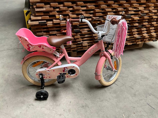 Sjoef dolly kinderfiets meisjes met zijwieltjes 14 inch roze - afbeelding 1 van  14