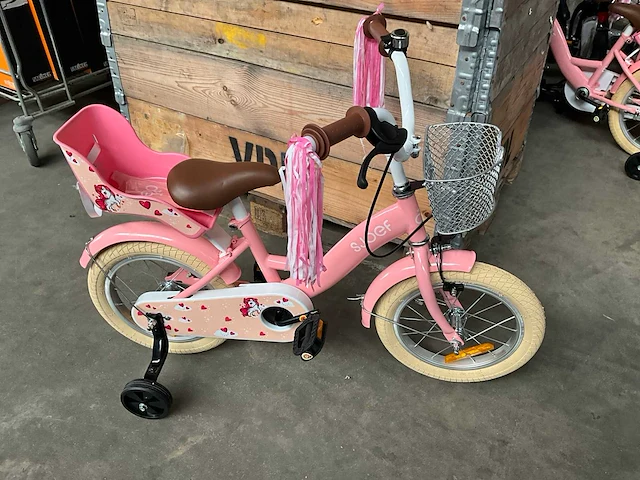 Sjoef dolly kinderfiets roze met zijwieltjes 14” - afbeelding 1 van  10