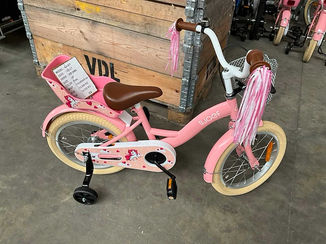Sjoef dolly kinderfiets roze met zijwieltjes 16” - afbeelding 1 van  12