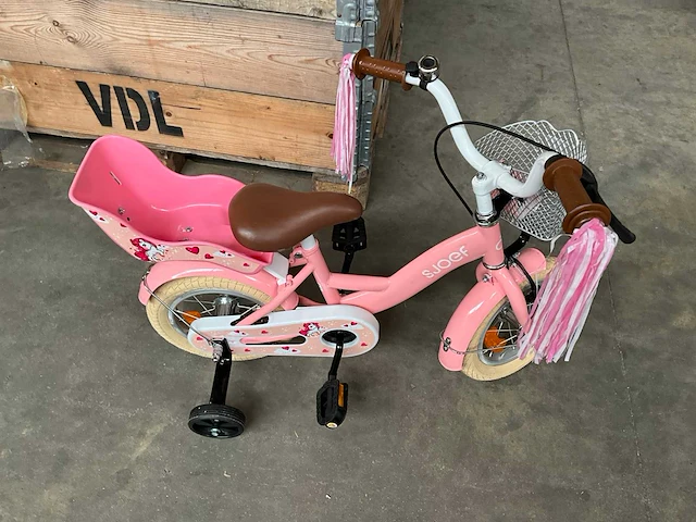 Sjoef dolly kinderfiets roze met zijwieltjes - afbeelding 1 van  13