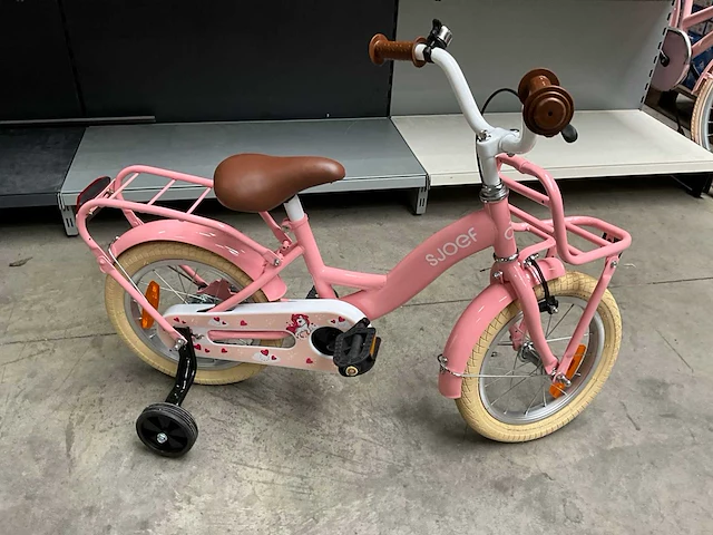 Sjoef meisjes fiets roze 14” met zijwieltjes - afbeelding 1 van  10