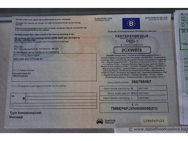 Skoda fabia, tmbep6pjxn4058006, 1e insch 26/07/2022, 67336km, 70kw, 999cm³, benzine, manueel, hatchback, euro 6d, mtm 1604kg, tarra 1147kg, keuring tot 26/07/2026, inschrijvingsbewijs deel i en gelijkvormigheidsattest - afbeelding 8 van  19