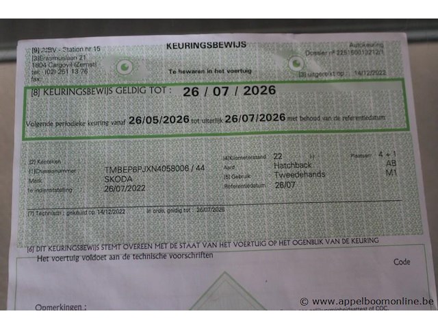 Skoda fabia, tmbep6pjxn4058006, 1e insch 26/07/2022, 67336km, 70kw, 999cm³, benzine, manueel, hatchback, euro 6d, mtm 1604kg, tarra 1147kg, keuring tot 26/07/2026, inschrijvingsbewijs deel i en gelijkvormigheidsattest - afbeelding 10 van  19