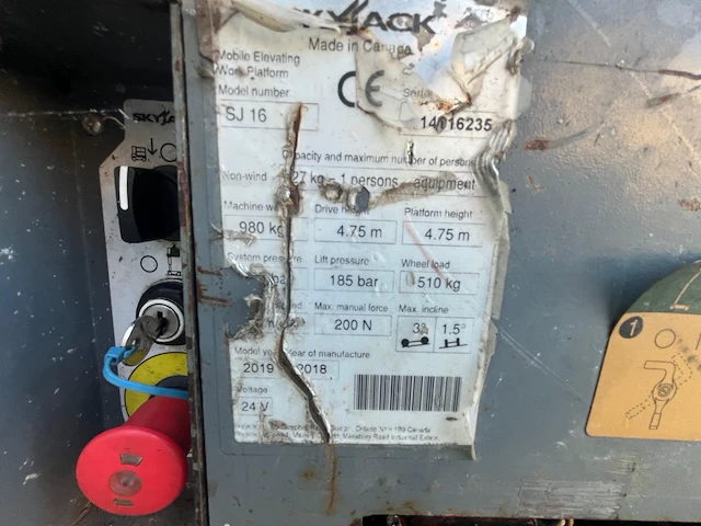 Skyjack sj16 elektrische personenhoogwerker - 2018 - 244 draaiuren - afbeelding 3 van  21