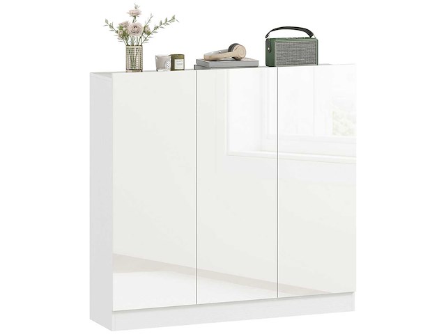 Slanke schoenenkast met entree voor 25-30 paar schoenen met zachte deuren, glanzend wit - afbeelding 2 van  6