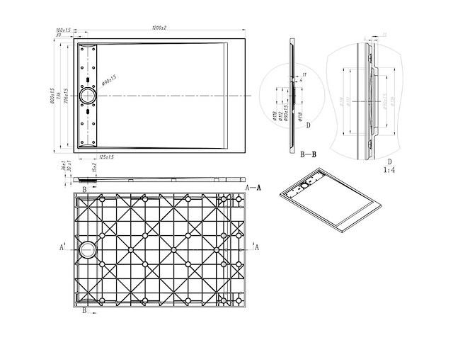 Smc extra vlak aanrechtblad of verzonken hars douchebak - zwart - 120 x 80 cm - afbeelding 4 van  5