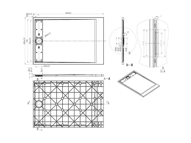 Smc extra vlak aanrechtblad of verzonken hars douchebak - zwart - 120 x 80 cm - afbeelding 5 van  5