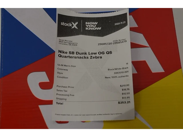 Sneakers nike sb dunk low og qs quartersnacks zebra maat 45 nieuw in doos (2) - afbeelding 3 van  10