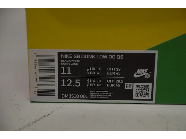 Sneakers nike sb dunk low og qs quartersnacks zebra maat 45 nieuw in doos (2) - afbeelding 10 van  10