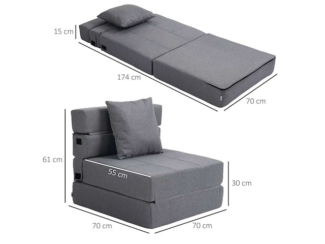 Sofa bed, fauteuil convertible 1-zitter fauteuil met 1 afneembaar kussenhoes - afbeelding 4 van  8