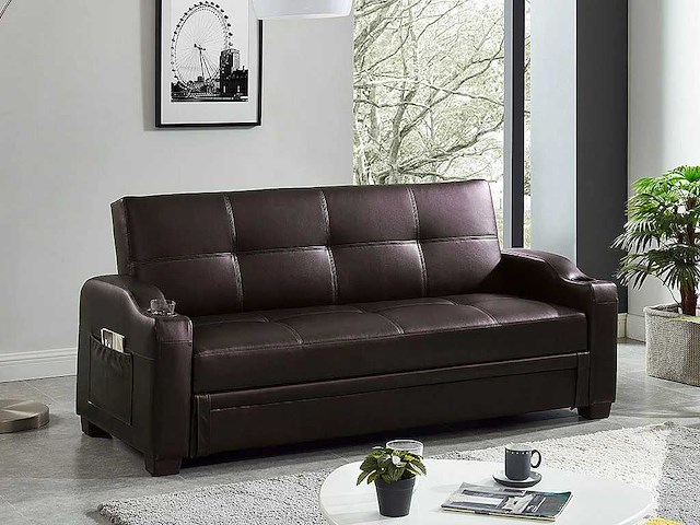 Sofa bed slaapbank in imitatie - bruin - afbeelding 1 van  7