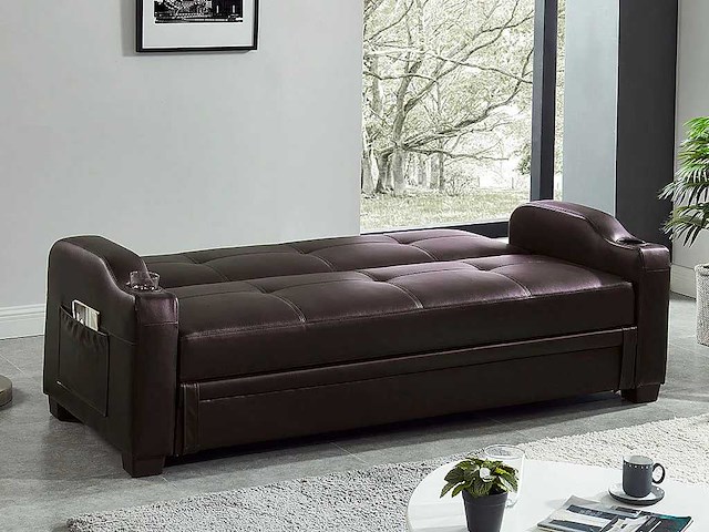 Sofa bed slaapbank in imitatie - bruin - afbeelding 2 van  7