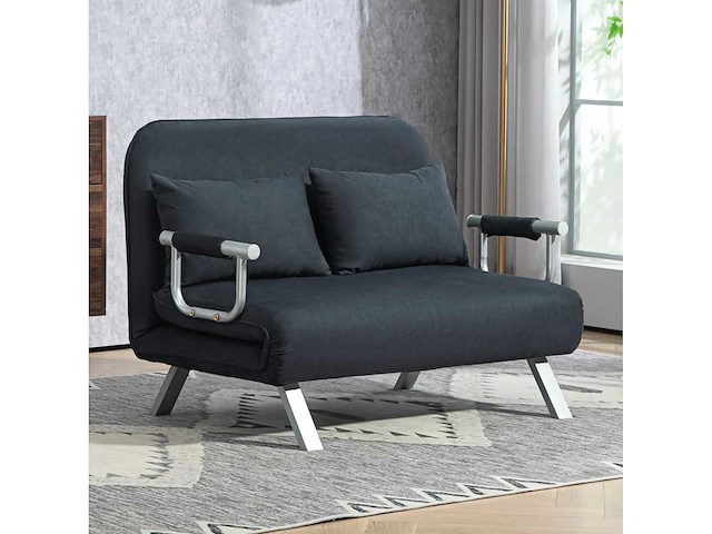 Sofa, verstelbaar in 5 standen, suède bekleding, stalen frame, kussens inbegrepen, zwart - afbeelding 1 van  5