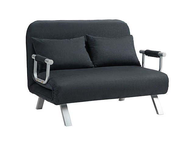 Sofa, verstelbaar in 5 standen, suède bekleding, stalen frame, kussens inbegrepen, zwart - afbeelding 2 van  5