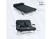 Sofa, verstelbaar in 5 standen, suède bekleding, stalen frame, kussens inbegrepen, zwart - afbeelding 3 van  5