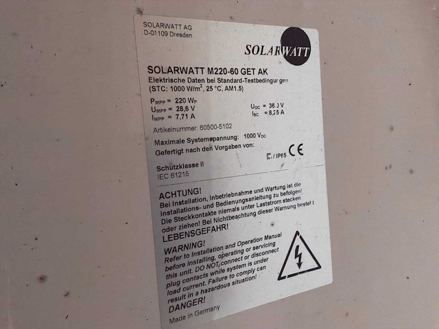 Solarwatt m220-60-gts ak zonnepaneelset - 32-delige pallet - afbeelding 4 van  4