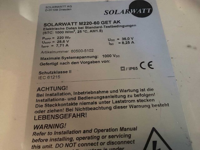 Solarwatt m220-60-gts ak zonnepaneelset - 34-delige pallet - afbeelding 3 van  3
