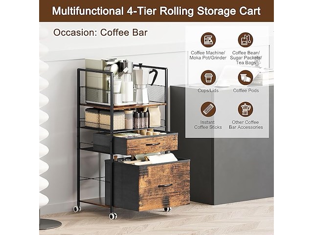 Solinxe 3 tier rolling utility cart - afbeelding 3 van  5