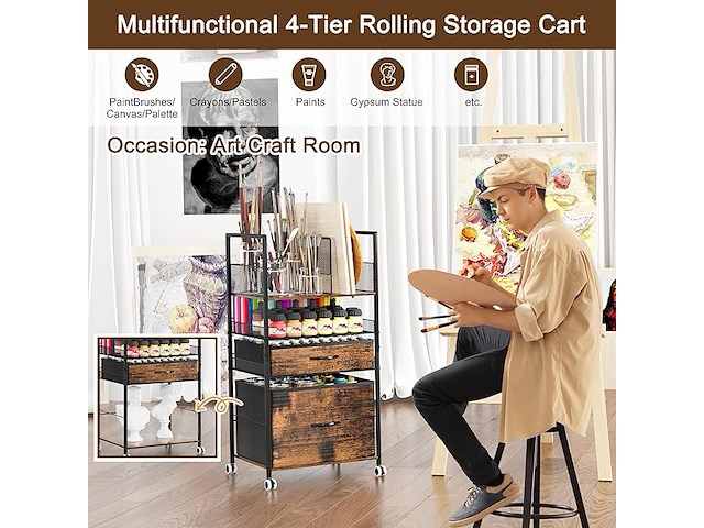 Solinxe 3 tier rolling utility cart - afbeelding 4 van  5