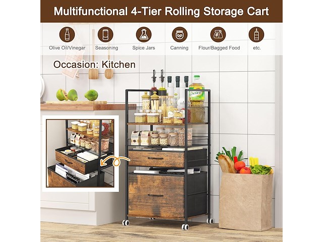 Solinxe 3 tier rolling utility cart - afbeelding 3 van  4
