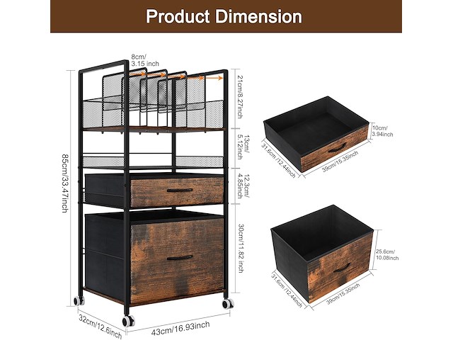 Solinxe 3 tier rolling utility cart - afbeelding 2 van  4