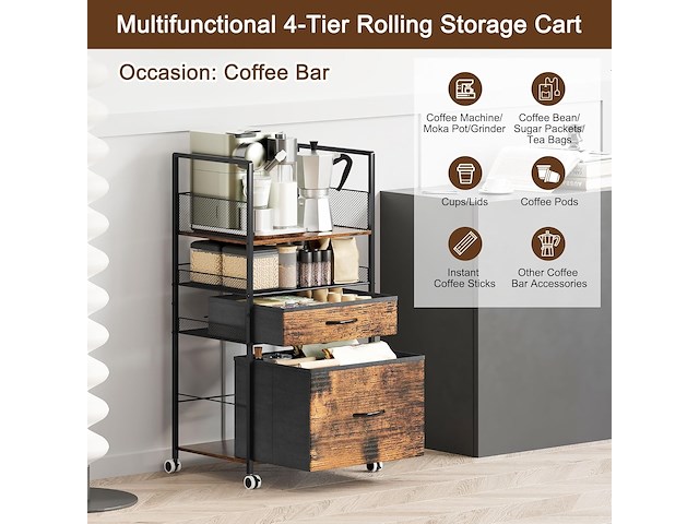 Solinxe 3 tier rolling utility cart - afbeelding 4 van  4