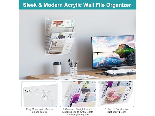 Solinxe hangende documentenhouder acryl 5 vakken - afbeelding 3 van  4