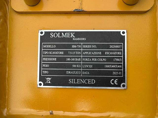 Solmek - 2025 - hm-750 - hydraulische hamer - afbeelding 6 van  14