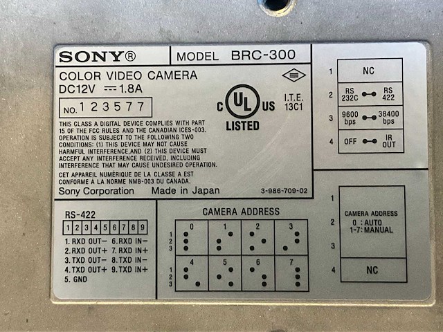 Sony brc-300 kleuren videocamera - afbeelding 3 van  4