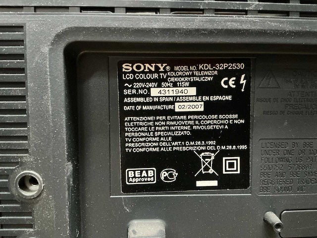 Sony kdl-32p2530 televisie - afbeelding 4 van  4