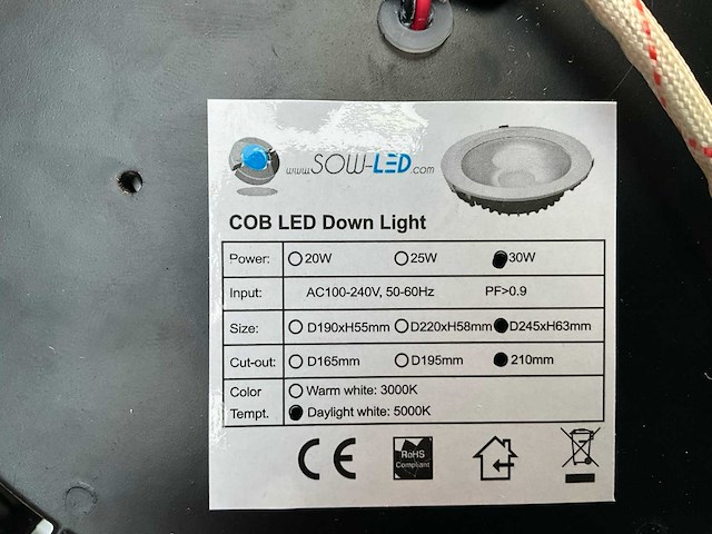 Sowled - 220mm 25w 5000k cob - lichtbronnen (58x) - afbeelding 2 van  5