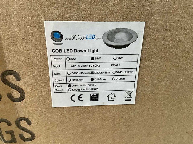 Sowled 220mm 25w 3000k cob-lichtbron (40x) - afbeelding 3 van  11