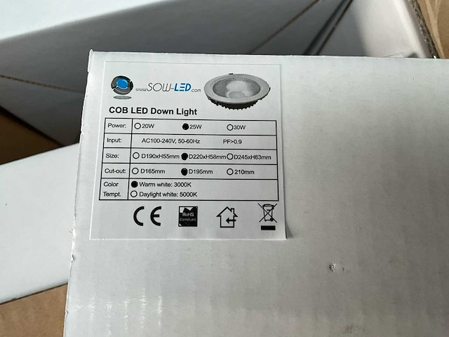 Sowled 220mm 25w 3000k cob-lichtbron (40x) - afbeelding 9 van  11