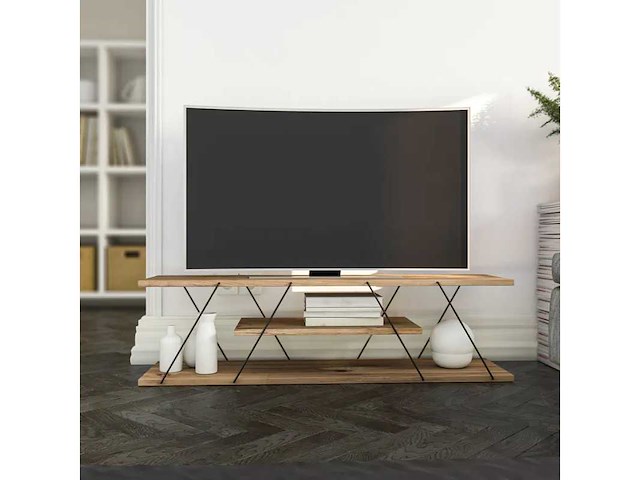 Spanplaat en metalen tv-meubel met drie planken - afbeelding 5 van  7