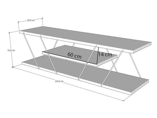 Spanplaat en metalen tv-meubel met drie planken - afbeelding 6 van  7