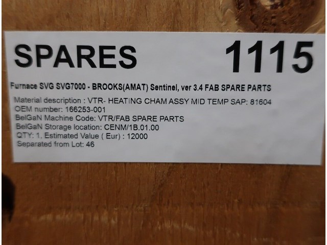 Spare parts for furnace svg svg7000 - brooks(amat) sentinel, ver 3.4 fab spare parts - afbeelding 2 van  2