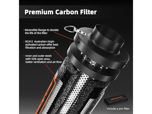 Spider farmer 4 inch koolstoffilter voor kweektent - afbeelding 3 van  5