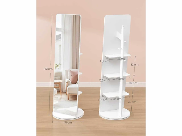 Spiegel op standaard, 360° draaibaar, 163 x 45 cm, gehard glas - afbeelding 2 van  6