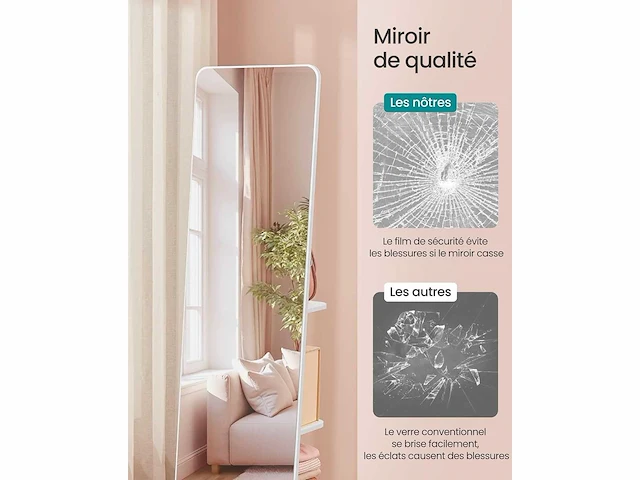 Spiegel op standaard, 360° draaibaar, 163 x 45 cm, gehard glas - afbeelding 4 van  6