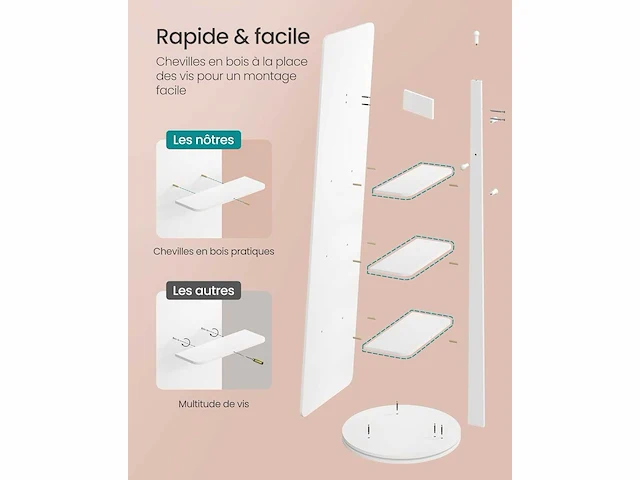 Spiegel op standaard, 360° draaibaar, 163 x 45 cm, gehard glas - afbeelding 5 van  6
