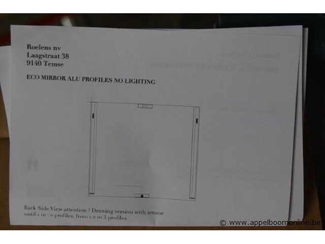 Spiegel, roelens nv, eco mirror alu profiles no lighting, werking niet gekend - afbeelding 2 van  4