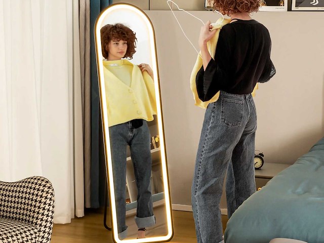 Spiegel van de volledige lengte, 150 x 40 cm, vrijstaande spiegel met dimbare led-verlichting - afbeelding 1 van  8