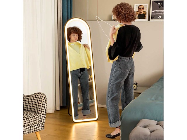 Spiegel van de volledige lengte, 150 x 40 cm, vrijstaande spiegel met dimbare led-verlichting - afbeelding 3 van  8