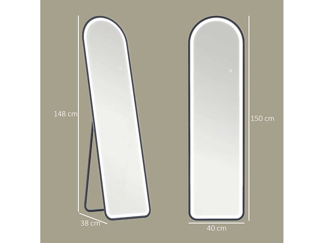 Spiegel van de volledige lengte, 150 x 40 cm, vrijstaande spiegel met dimbare led-verlichting - afbeelding 4 van  8